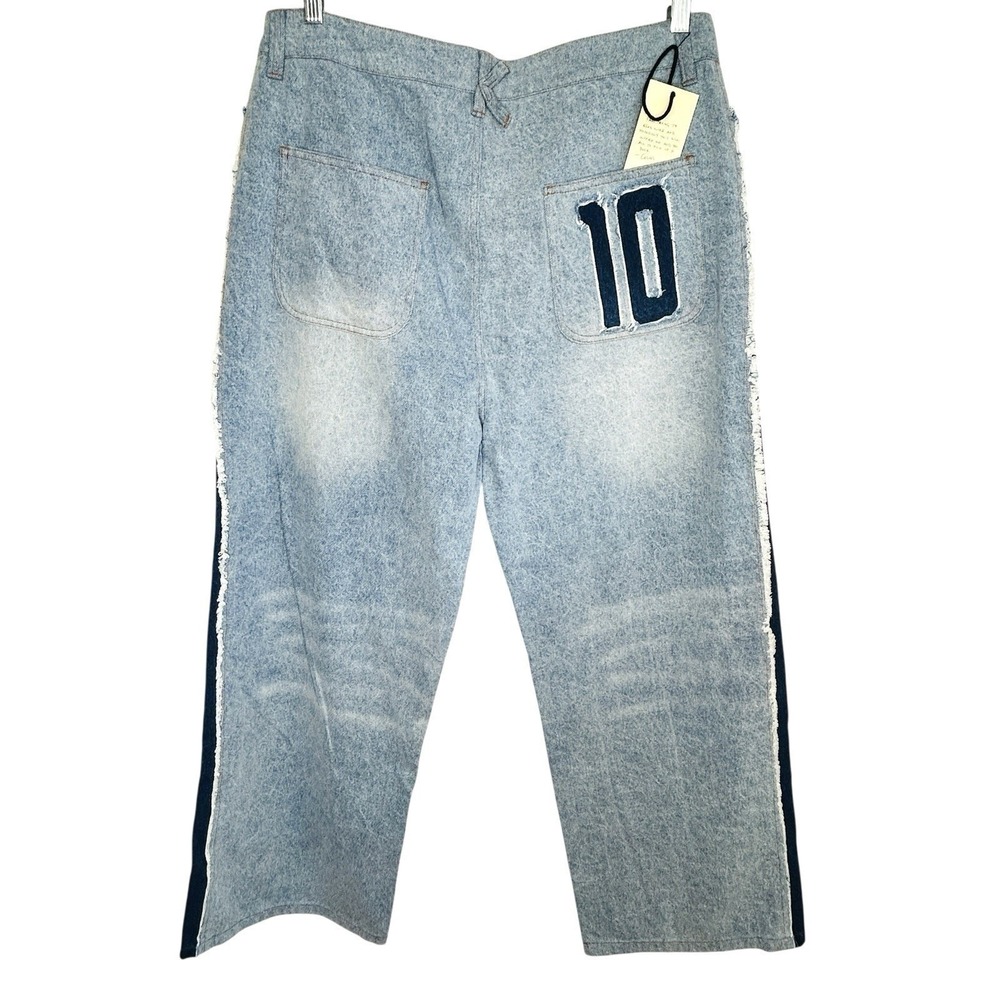 KidSuper‎ X Ronaldinho Denim Stripe Jeans Mens XL Baggy Streetwear Urban Y2k NWT